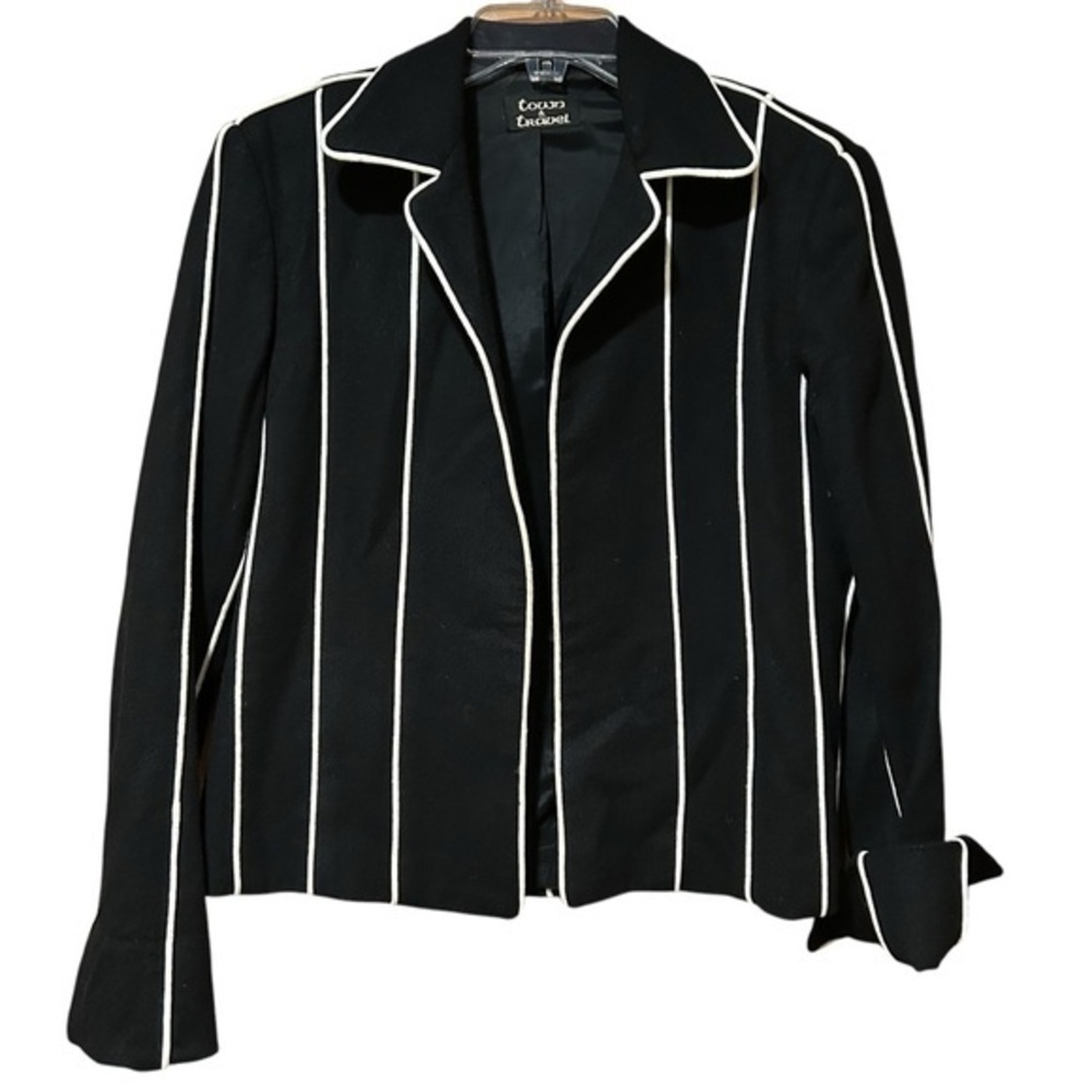 Town & Travel‎ Wool Blazer Jacket  Womens Vintage USA Black White Striped Size 8